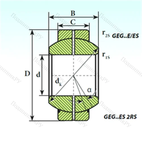 Подшипник скольжения сферический GEG 30 ES 2RS от производителя  ISB