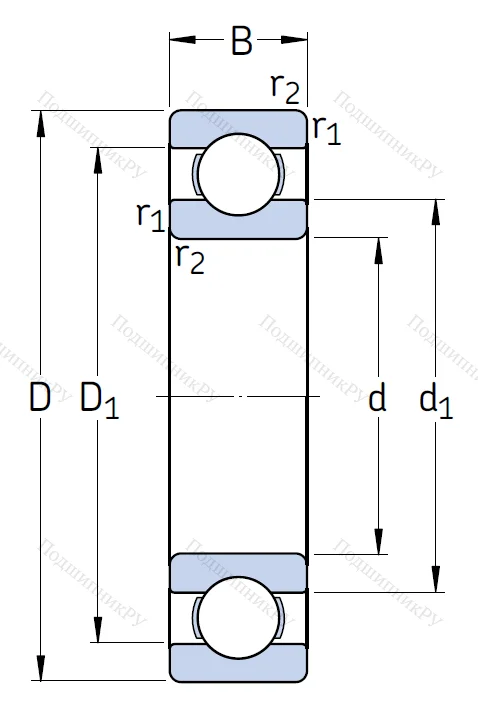 Однорядный шариковый подшипник 6212
