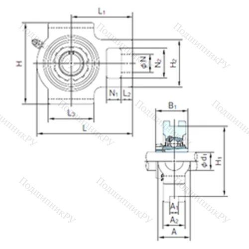 Подшипниковый узел шариковый радиальный UKT 305+H 2305