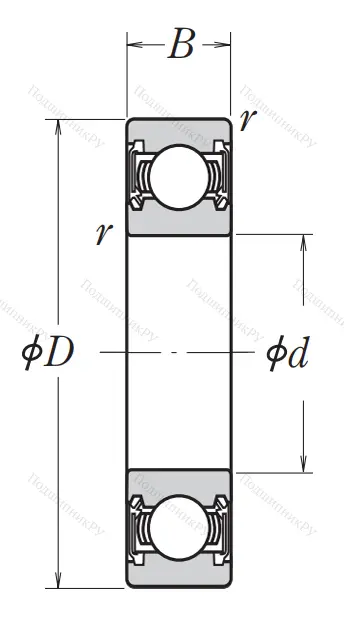 Однорядный шариковый подшипник 6319 DDU