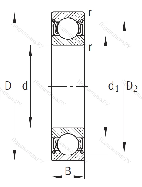 Однорядный шариковый подшипник 6008 2Z