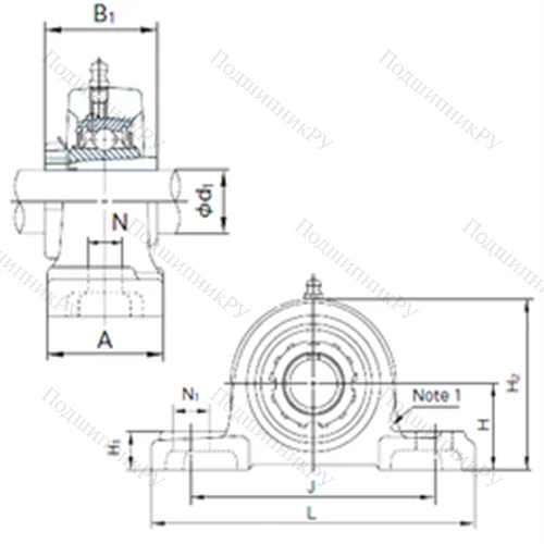Подшипниковый узел шариковый радиальный UKP 311+H 2311