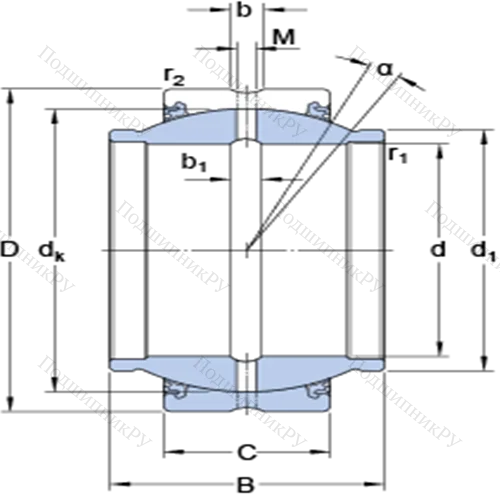 Радиальные сферические подшипники скольжения с контактными поверхностями сталь/сталь, требующие техобслуживания GEM 45 ES-2LS