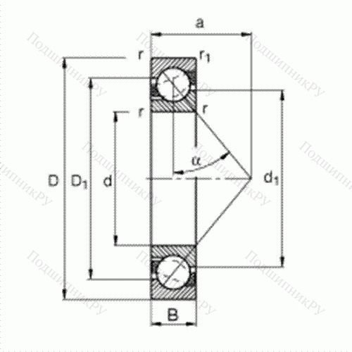 Подшипник шариковый радиально-упорный 7301-B-JP от производителя  FAG Подшипник шариковый радиально-упорный 7301-B-JP от производителя  FAG