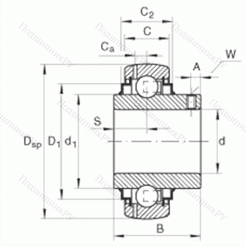 Подшипник шариковый закрепляемый GY 1108-KRR-B-AS 2/V от производителя  INA Подшипник шариковый закрепляемый GY 1108-KRR-B-AS 2/V от производителя  INA